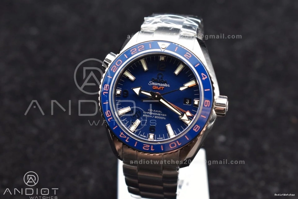 Dial VSF Planet Co-Axial Super 43.5mm GMT Blue Bracelet on Best Stretchable 1:1 Ocean 1014 Clone Bezel SS Blue A8605 600M Ceramic Edition 0814